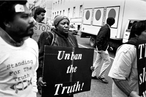 Leah Tutu and others protest outside St George’s Cathedral after the last ‘white’ elections on 6 September 1989 where police killed 29 people
