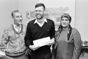 Ebrahim Rasool at home with his parents on his release from detention. July 1988